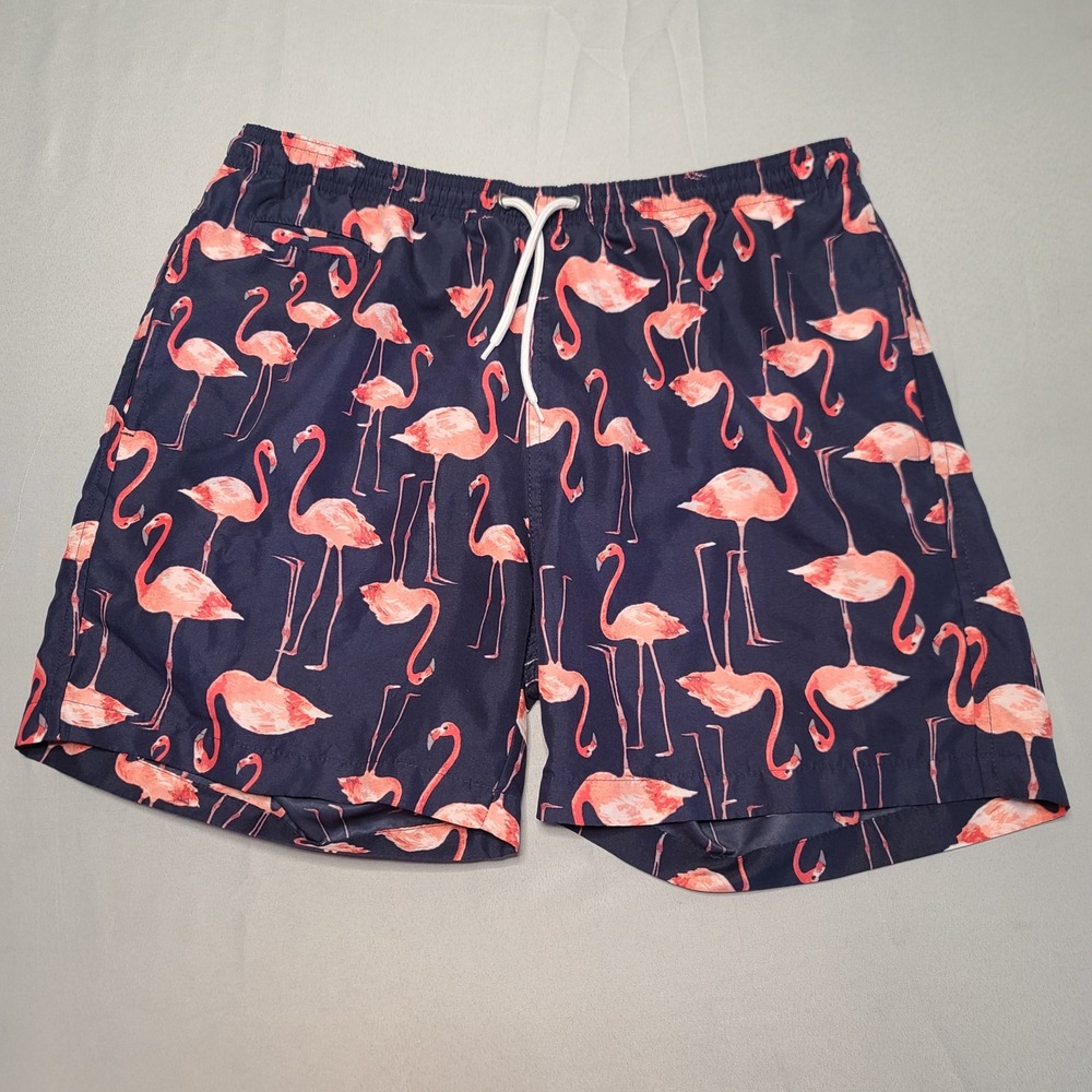 Trunks Surf & Swim Co Flamingo Board Shorts Men M Navy Pink Flamimgo Swim Trunks